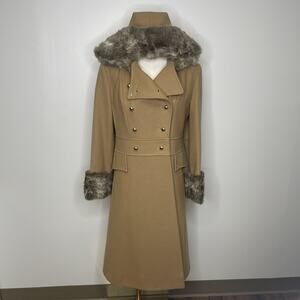 Vintage 50s Genuine Fur Trim Wool Coat Satin Lined Mid Century Women’s